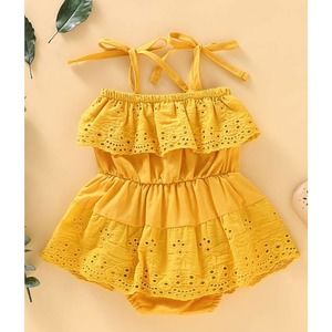 Solid Lace Decor Sleeveless Baby Girl Romper